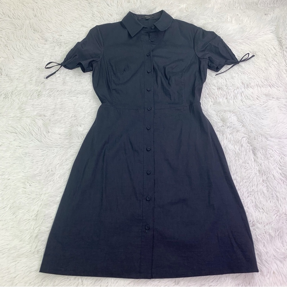 Theory short sleeve linen blend shirt Dress in black button front